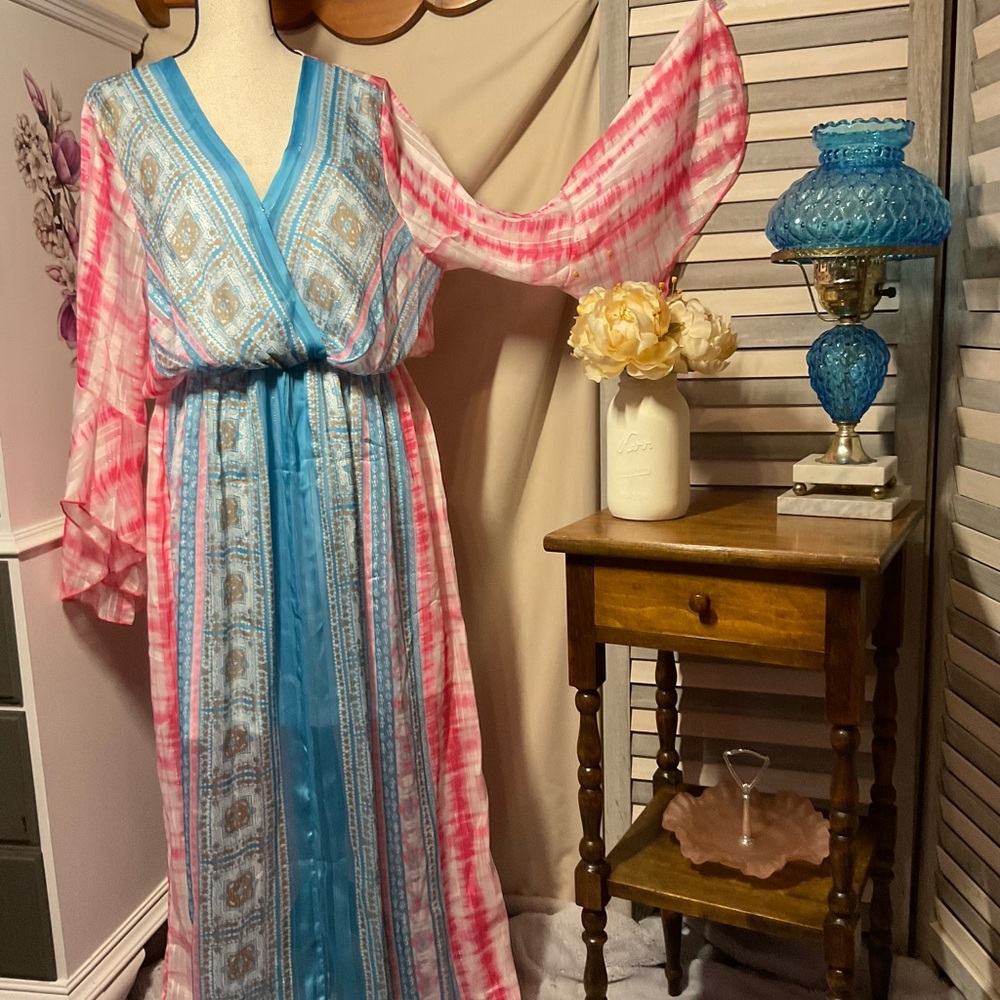 VENUS Pink and White Sheer Dress